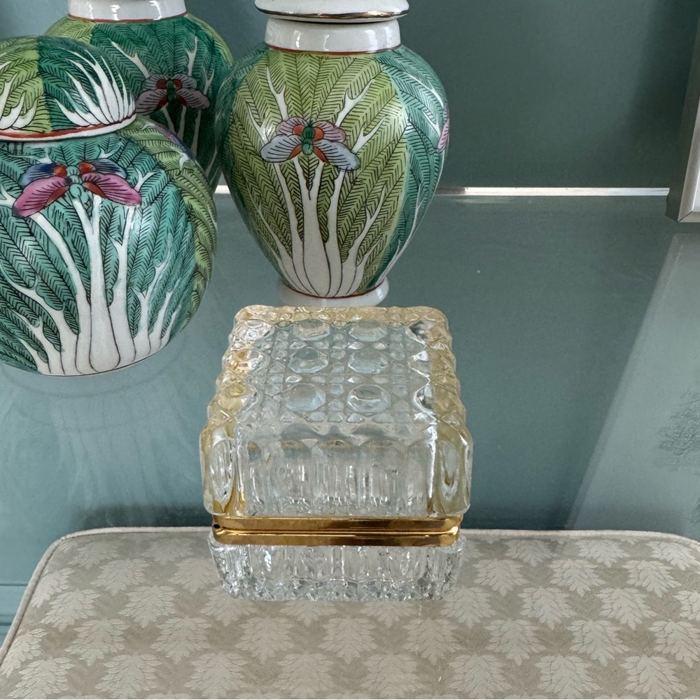 Vintage Westminster Baccarat Style Diamond Cut Crystal Hinged Trinket Box